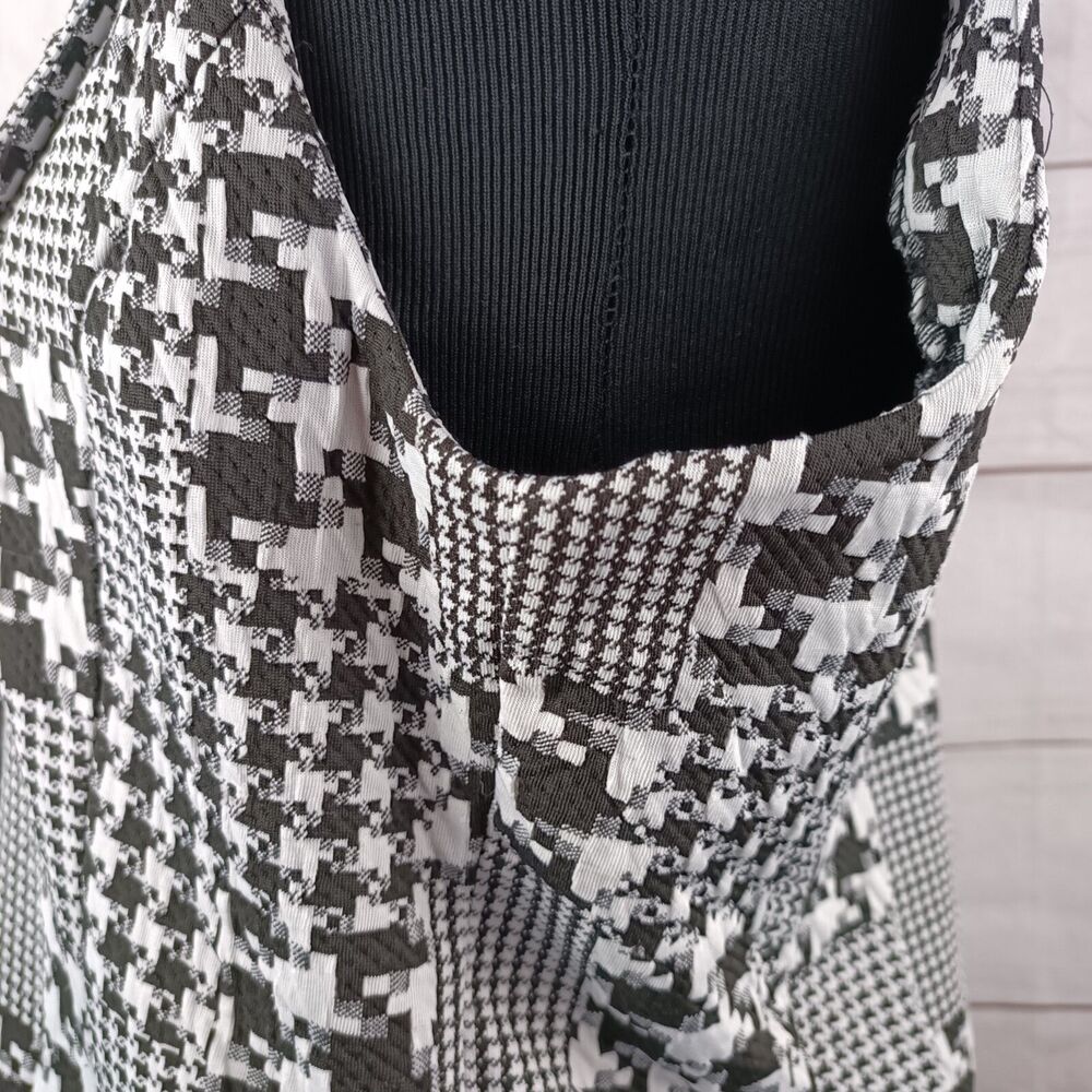 Woman's open sleeveless blazer cardigan houndstooth black white collar Large - Picture 14 of 15